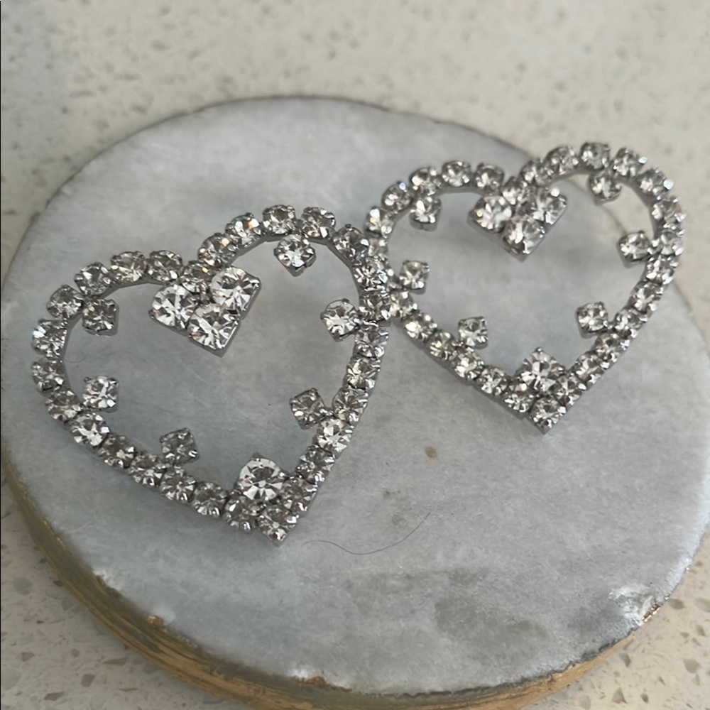 Sparkling Silver Heart Crystal Earrings